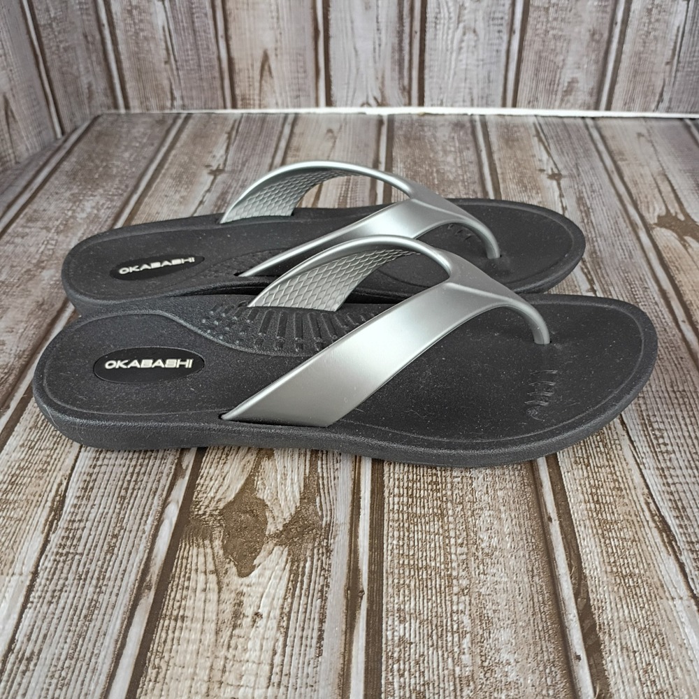 Okabashi Womens Indigo Flip Flops Black Silver Comfort Thong Sandals Size M 7-8 - Picture 3 of 6